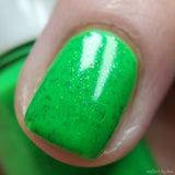 Hulk Smash! Nail Polish - neon green with black & purple flakies - Fanchromatic Nails