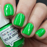 Hulk Smash! Nail Polish - neon green with black & purple flakies - Fanchromatic Nails