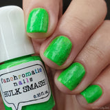 Hulk Smash! Nail Polish - neon green with black & purple flakies - Fanchromatic Nails
