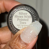 Silver Shoes With Pointed Toes Nail Polish - silver reflective glitter topper - Fanchromatic Nails