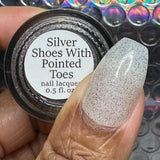 Silver Shoes With Pointed Toes Nail Polish - silver reflective glitter topper - Fanchromatic Nails