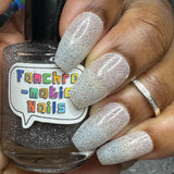 Silver Shoes With Pointed Toes Nail Polish - silver reflective glitter topper - Fanchromatic Nails