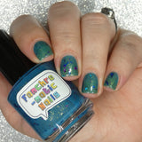 San Junipero Nail Polish - teal green with shredded glitters - Fanchromatic Nails