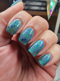 San Junipero Nail Polish - teal blue/green with shredded glitters - Fanchromatic Nails