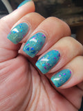 San Junipero Nail Polish - teal blue/green with shredded glitters - Fanchromatic Nails