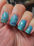San Junipero Nail Polish - teal blue/green with shredded glitters - Fanchromatic Nails