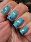 San Junipero Nail Polish - teal blue/green with shredded glitters - Fanchromatic Nails