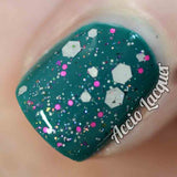 Eleven Nail Polish - grey and pink glitter with color-changing flakes - Fanchromatic Nails