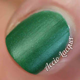 Against All Logic Nail Polish - matte green with blue sparkle - Fanchromatic Nails