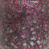 Eleven Nail Polish - grey and pink glitter with color-changing flakes - Fanchromatic Nails