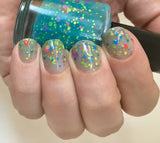 Mathematical! Nail Polish - color changing turquoise to cream with neon glitter - Fanchromatic Nails