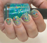 Mathematical! Nail Polish - color changing turquoise to cream with neon glitter - Fanchromatic Nails