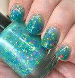 Mathematical! Nail Polish - color changing turquoise to cream with neon glitter - Fanchromatic Nails