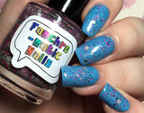Eleven Nail Polish - grey and pink glitter with color-changing flakes - Fanchromatic Nails