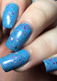 Eleven Nail Polish - grey and pink glitter with color-changing flakes - Fanchromatic Nails
