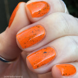 Oh Rocket! Nail Polish - neon orange with chameleon flakies - Fanchromatic Nails