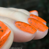 Oh Rocket! Nail Polish - neon orange with chameleon flakies - Fanchromatic Nails