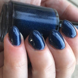 Reborn In The Great Cycle Nail Polish - deep cobalt blue scattered holo - Fanchromatic Nails