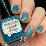 San Junipero Nail Polish - teal blue/green with shredded glitters - Fanchromatic Nails