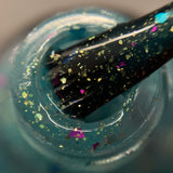 San Junipero Nail Polish - teal blue/green with shredded glitters - Fanchromatic Nails