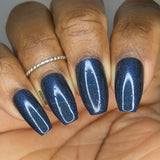 Reborn In The Great Cycle Nail Polish - deep cobalt blue scattered holo - Fanchromatic Nails