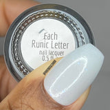 Each Runic Letter Nail Polish - light periwinkle jelly with blue iridescent flakes - Fanchromatic Nails