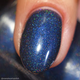 Reborn In The Great Cycle Nail Polish - deep cobalt blue scattered holo - Fanchromatic Nails