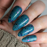 San Junipero Nail Polish - teal blue/green with shredded glitters - Fanchromatic Nails