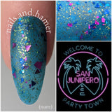 San Junipero Nail Polish - teal blue/green with shredded glitters - Fanchromatic Nails