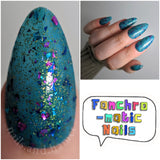 San Junipero Nail Polish - teal blue/green with shredded glitters - Fanchromatic Nails