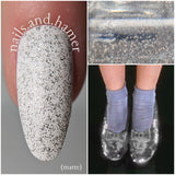 Silver Shoes With Pointed Toes Nail Polish - silver reflective glitter topper - Fanchromatic Nails