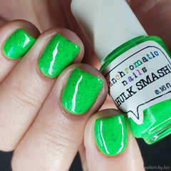 Hulk Smash! Nail Polish - neon green with black & purple flakies
