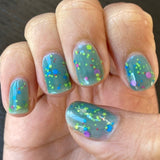 Mathematical! Nail Polish - color changing turquoise to cream with neon glitter - Fanchromatic Nails