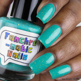 The Wise Build Bridges - matte turquoise blue with gold flakes - Fanchromatic Nails
