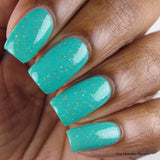 The Wise Build Bridges - matte turquoise blue with gold flakes - Fanchromatic Nails