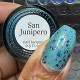 San Junipero Nail Polish - teal green with shredded glitters - Fanchromatic Nails