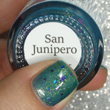 San Junipero Nail Polish - teal green with shredded glitters - Fanchromatic Nails