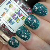 Eleven Nail Polish - grey and pink glitter with color-changing flakes - Fanchromatic Nails
