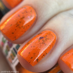 Oh Rocket! Nail Polish - neon orange with chameleon flakies