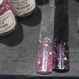 Eleven Nail Polish - grey and pink glitter with color-changing flakes - Fanchromatic Nails