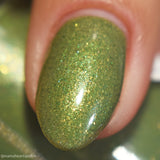Life Like the Seasons Nail Polish - fern green creme with gold iridescent flakes - Fanchromatic Nails