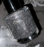 Silver Shoes With Pointed Toes Nail Polish - silver reflective glitter topper - Fanchromatic Nails