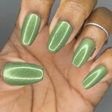 Life Like the Seasons Nail Polish - fern green creme with gold iridescent flakes - Fanchromatic Nails