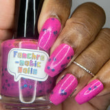 Dusk At the Crystal Temple Nail Polish - neon fuchsia with blue glitter - Fanchromatic Nails
