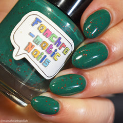 We Dance Until We Fall Nail Polish - teal crelly with scattered red glitter