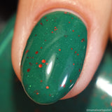 We Dance Until We Fall Nail Polish - teal crelly with scattered red glitter - Fanchromatic Nails